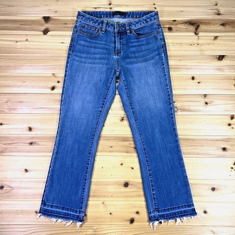 Prana Jeans Womens 4/27 Straight Leg Raw Hem Low Rise Cropped Denim Blue Jeans